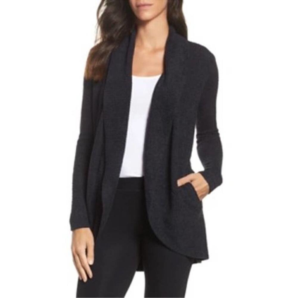 Barefoot Dreams Women’s Cozychic Lite Circle Open Front Black Knit Cardigan M